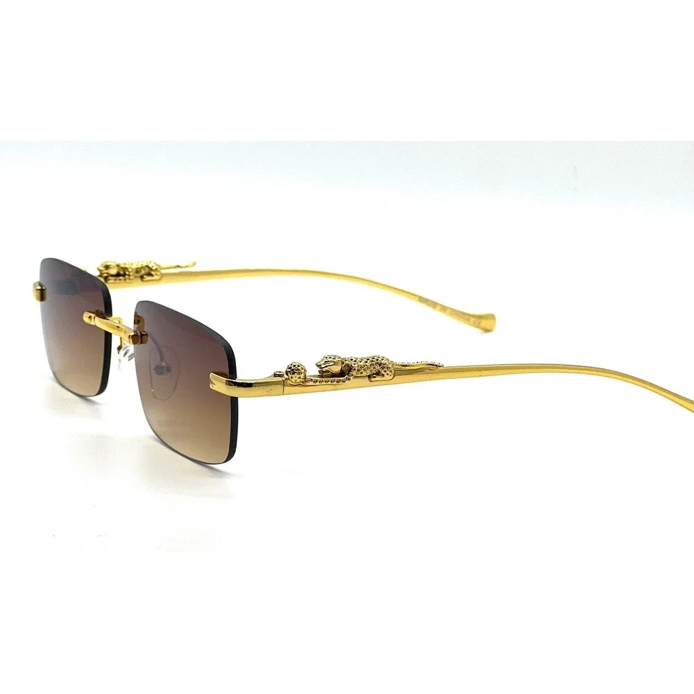 Rimless Sunglasses Gold Brown Lens Fashion‎ Shades Men Retro Small Outdoor Gafas